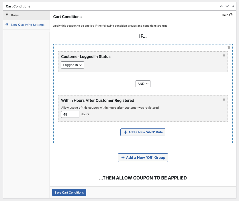 Cart Condition setting for WooCommerce signup discounts
